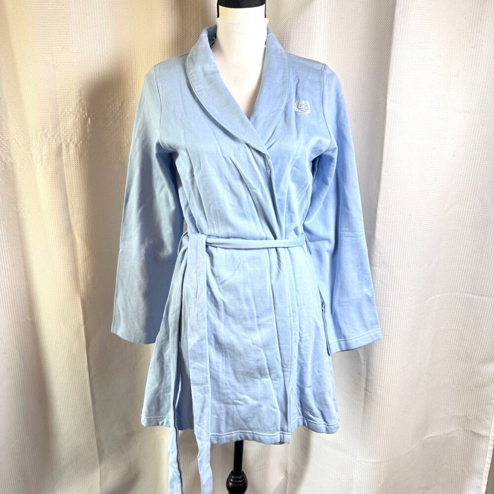 NWOT Izod Robe 100% Cotton Blue Short Tie Sz M Embroidery Logo Hard to Find